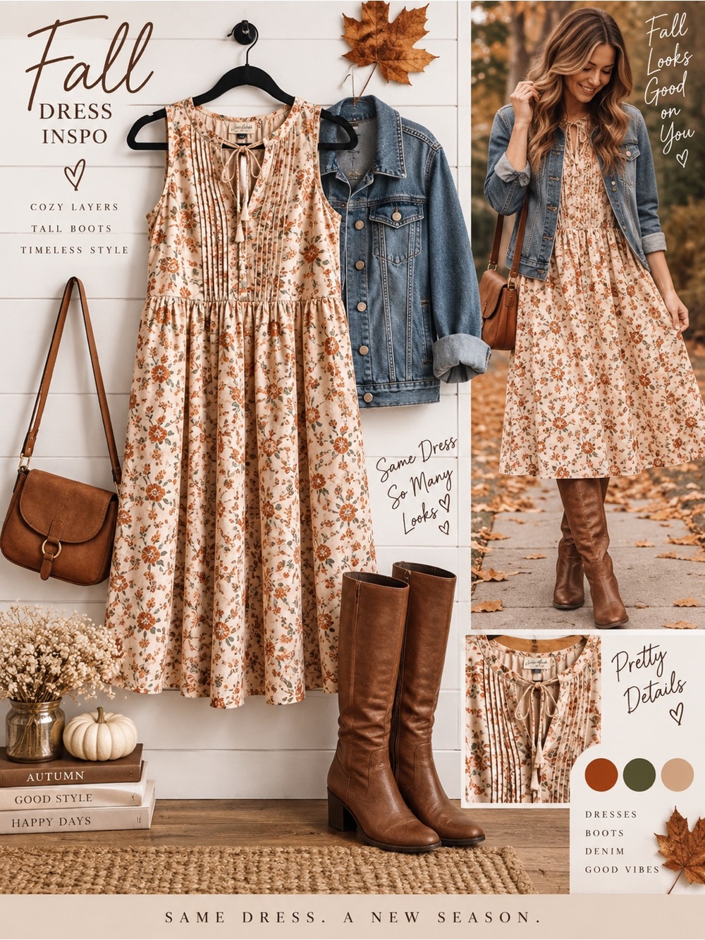 Universal Thread Beige Floral Tie-Neck Midi Dress
